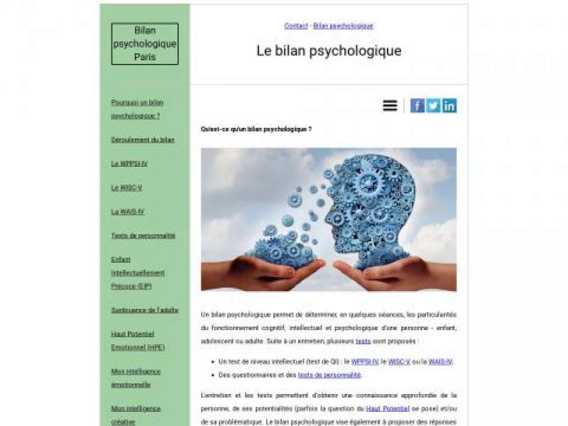 Bilan psychologique Paris